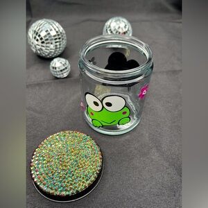 Cute Frog Glass Jar with Rhinestone Lid